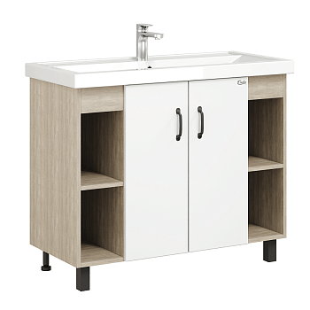 Тумба Onika Тимбер 100 напольная, белая мат./дуб сонома (ум. Фостер 100)