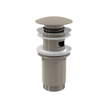 Донный клапан сифона для умывальника CLICK/CLACK 5/4", цельнометаллический с переливом и большой заглушкой, NICKEL-глянец