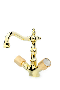 Смеситель для умывальника, высокий ROYAL CRYSTAL, золото_Комплект