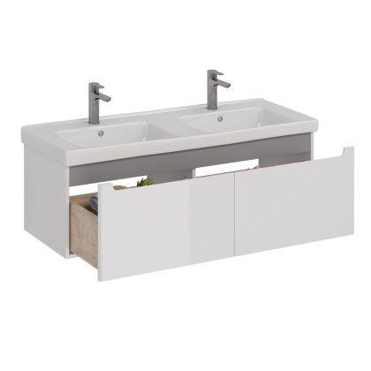 Тумба Lemark BUNO MINI 125см под 2 раковины, подвесная, 2 ящика, цвет корпуса, фасада: Белый глянец