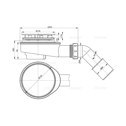 Сниженный сифон для толстостенного душевого поддона, хром