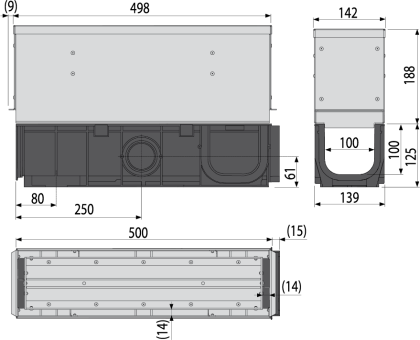 Щелевой дренажный канал с симметричной сервисной надставкой 160 мм, оцинкованная сталь 