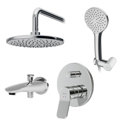 Набор: Смеситель Для ванны и душа, верхний душ с держателем, душевой набор и излив на ванну FB85A10000 X-Joy