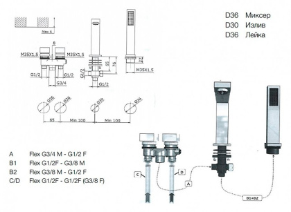 Смеситель на борт ванны QUARDO LUX, врезной, 4 элемента