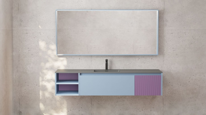 Подвесная тумба Domino 2000, шпон Tabu, для двух раковин, гладкий фасад Подвесная тумба Domino 2000, шпон Tabu, для двух раковин, гладкий фасад