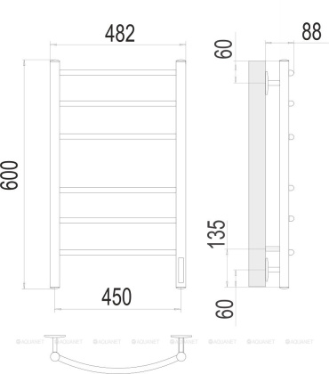 Полотенцесушитель Terminus Классик П6 450х600 электро КС 9005 матовый  Полотенцесушитель Terminus Классик П6 450х600 электро КС 9005 матовый