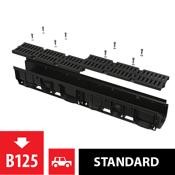 Дренажный канал 100 мм с пластиковой рамой и решеткой из композитного материала B125