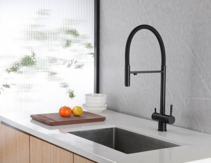 Смеситель ABBER Wasser Kreis AF81141B для кухни с подключением фильтра и выдвижной лейкой, черный матовый Смеситель ABBER Wasser Kreis AF81141B для кухни с подключением фильтра и выдвижной лейкой, черный матовый