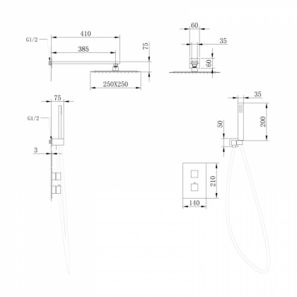 Душевая система ABBER Daheim AF8251G скрытого монтажа без излива, термостат, золото матовое
