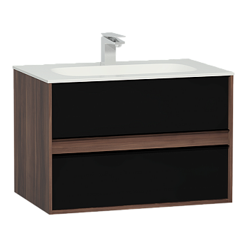 Шкаф Metropole 80 см с раковиной Infinit из искусственного камня, c 2мя ящиками,  цвет сливовое дерево, фасад черное акриловое стекло