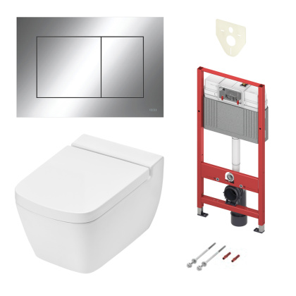 Комплект установки подвесного унитаза: модуль, панель TECEnow хром глянцевый, унитаз TECEone Комплект установки подвесного унитаза: модуль, панель TECEnow хром глянцевый, унитаз TECEone