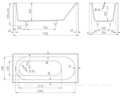 Ванна из искусственного камня ORNELLA 170х75,102311M