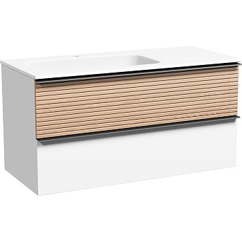 Тумба подвесная SANCOS Delta 995х445х500, c двумя ящиками оснащенными доводчиками, левая, дуб светлый/белый , арт. DL100LW