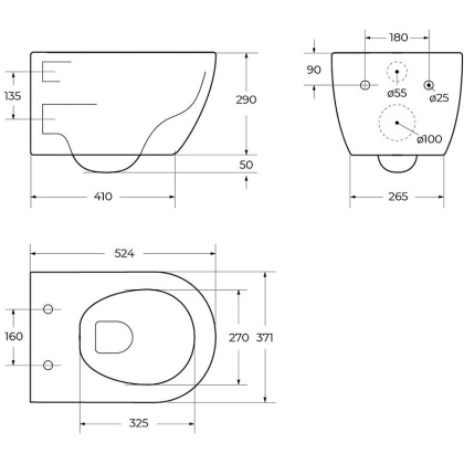 Унитаз подвесной безободковый с функцией биде CEZARES COMFORT CZR-191-TH/BS