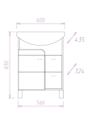 Тумба Onika Стиль 60 напольная, белая/ясень шимо (ум. Грация 60)