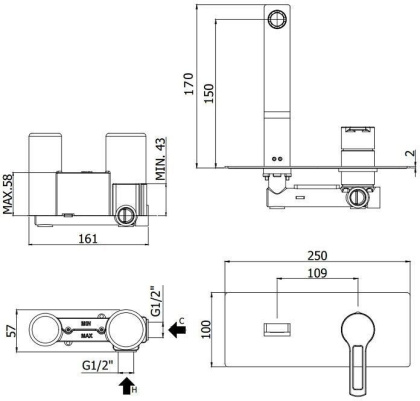 Смеситель для раковины Paffoni Ringo RIN104BO (с внутренней частью) Смеситель для раковины Paffoni Ringo RIN104BO (с внутренней частью)