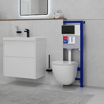 Комплект 2в1: Инсталляция Lemark PENEDA EXPERT для унитазов с кнопкой смыва BIT чёрный матовый Soft touch