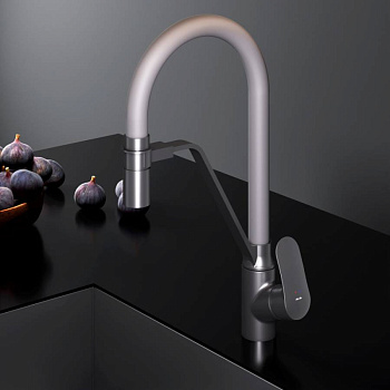 F8007825 Like, смеситель для кухни с каналом для питьевой воды и гибким изливом, черн., серый излив