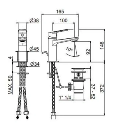33010KM.21.018 Смеситель для раковины NOTA однорычажный с донным клапаном, 3/8, хром