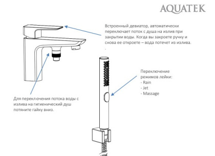 Смеситель врезной на борт ванны на 1 отв. AQUATEK AQ1044CR ВЕГА  Смеситель врезной на борт ванны на 1 отв. AQUATEK AQ1044CR ВЕГА