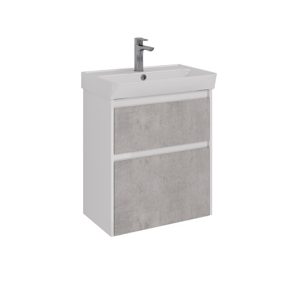 Тумба Lemark COMBI 60см под 1 раковину, подвесная/напольная, 2 ящика, цвет фасада: Бетон, цвет корпуса: Белый глянец