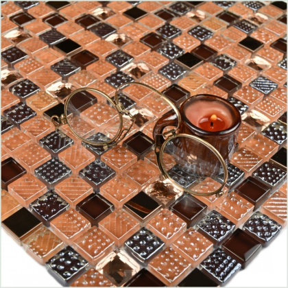 Мозаика стеклянная с камнем Crystal Brown (чип 8*15*15) 300*300(11шт.-0.99м2), м2