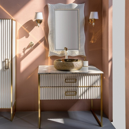 Тумба MONACO 80см h74см белая глянец + золото под раковину чашу 867-080-WG Boheme