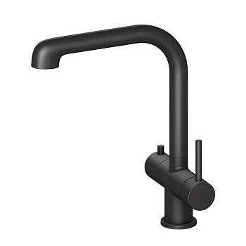 Смеситель Timo Saona 2346/03FL для кухни с подключением фильтра и выдвижной лейкой, черный матовый