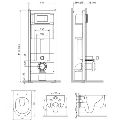 DX36.IS10101.1701 Инсталляция с клавишей Белый с подвесным унитазом Scandinavian Pure безободк с сид м/л