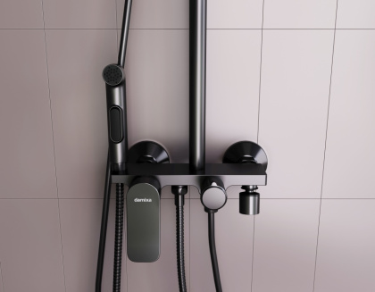 DX220920300_xxx Apollo, душевая система со смесителем-полкой: верхний душ 230*230мм, ручной душ