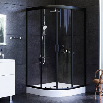 W90G-401-100BT Душевое ограждение Gem 1/4 Rond 100x100 стекло прозрачное, профиль черный матовый, бе