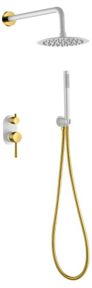 Смеситель встроенный + верхний+ ручной душ Uno. Белый Золото