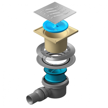 13000001 Точечный трап 150х150 мм CONFLUO STANDARD TIDE 1, металл с перфорацией Tide (Волна), без рамки Исполнение: Хром 