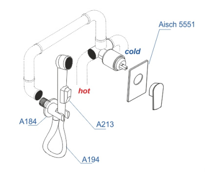A5551.184.237.213 Встраиваемый комплект для биде со шлангом 120 см