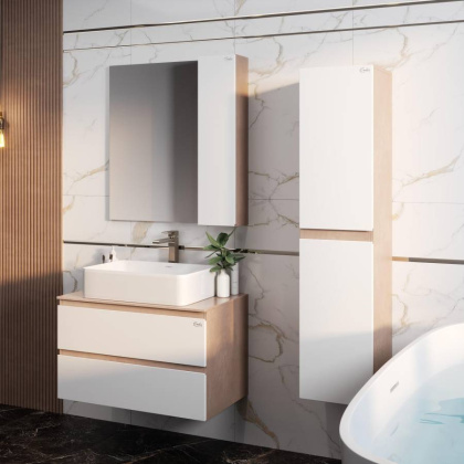 Шкаф-зеркало Onika Алеста 80 белый/камень светлый, правый