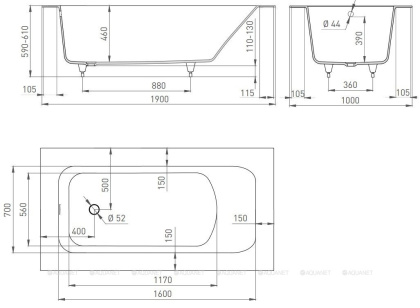 Ванна из искусственного камня S-Stone Salini Orlando 190x100 см матовая,102024M