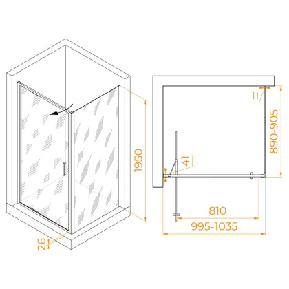 Душевой уголок 100* 90*195 RGW SV-145B (SV-05B + Z-050-2B) Прямоуг./Чёрный/Прозрачное/8 мм (Easy)