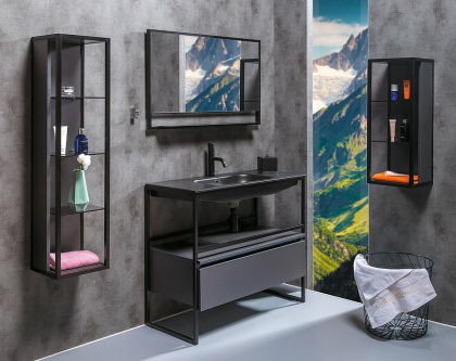 Пенал LOFT низкий антрацит, полки стекло 895-A Boheme