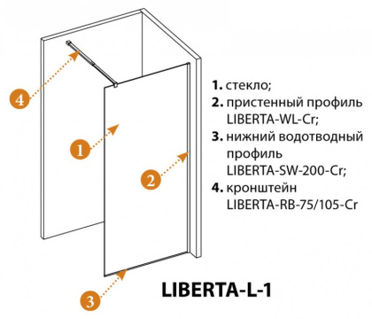 LIBERTA-L-1-25-GR-Cr Душевая перегородка, стекло графит, профиль хром, 246x1950 мм LIBERTA-L-1-25-GR-Cr Душевая перегородка, стекло графит, профиль хром, 246x1950 мм