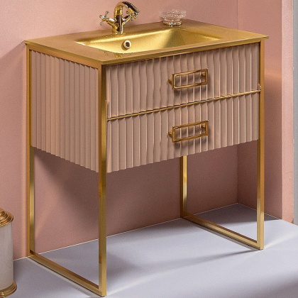 Тумба MONACO 80см h84см капучино глянец + золото под раковину моноблок 866-080-CPG Boheme