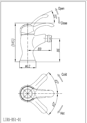 LIRA-C-BS1-03 Смеситель на биде с донным клапаном, золото