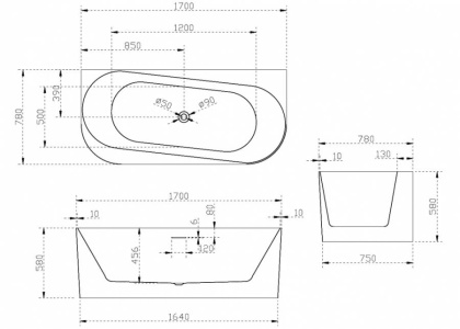 Акриловая ванна Abber 170х78 AB9494-1.7