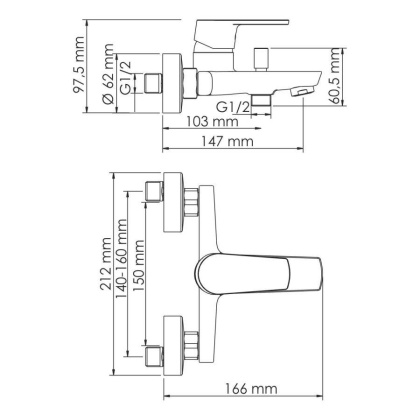 Dill 6101 Смеситель для ванны с коротким изливом Wasserkraft Dill 6101 Смеситель для ванны с коротким изливом Wasserkraft