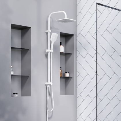 931000200 Eclipse, душ. система: верхний душ 220мм, ручн.душ 3 ф-ии 120 мм, штанга 1010 мм, Белый