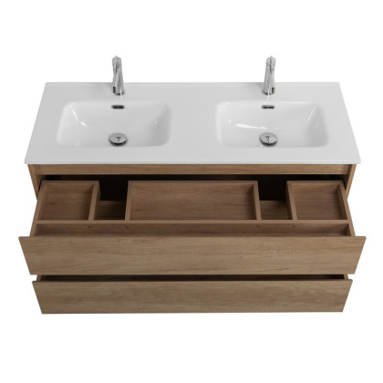 Тумба с раковиной на две чаши подвесная BelBagno KRAFT 120 Cemento Grigio , раковина белая