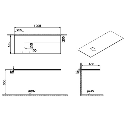 Столешница 120 см, левосторонняя, дуб