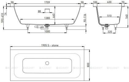Ванна из искусственного камня Salini S-Stone Orlando Axis 190х80 103321M, матовая