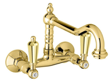 FIRST-LLP-01-Bi Кухонный смеситель настенного монтажа, исполнение хром, ручки белые