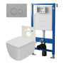 Сет: Система инсталляции Point Элемент для подвесного унитаза PN45120 + Клавиша смыва для инсталляции Point Виктория, нержавеющая сталь, сталь брашированная, PN44061SB + Унитаз подвесной Point Меркурий безободковый, сиденье дюропласт микролифт, быстросъем