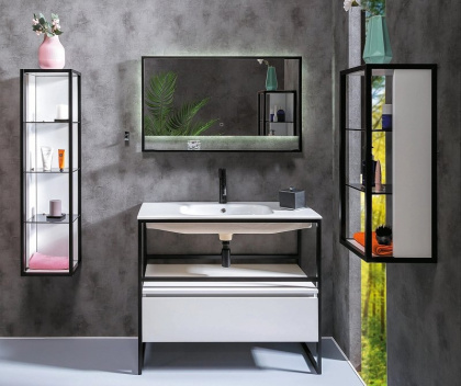 Пенал LOFT низкий белый, полки стекло 895-W Boheme